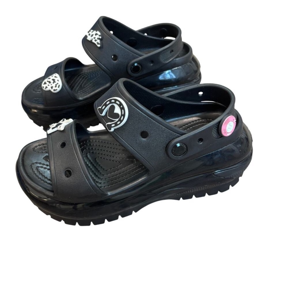 Crocs Classic Mega Crush Sandal Black with Jibbitz Women's 8